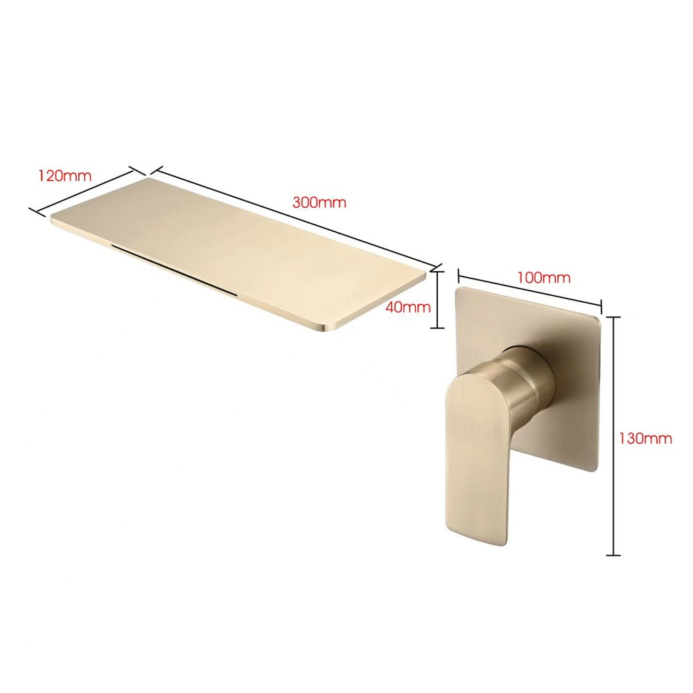 Bathroom Waterfall Sink Faucet Gold Single Handle Wall Mounted W12175046