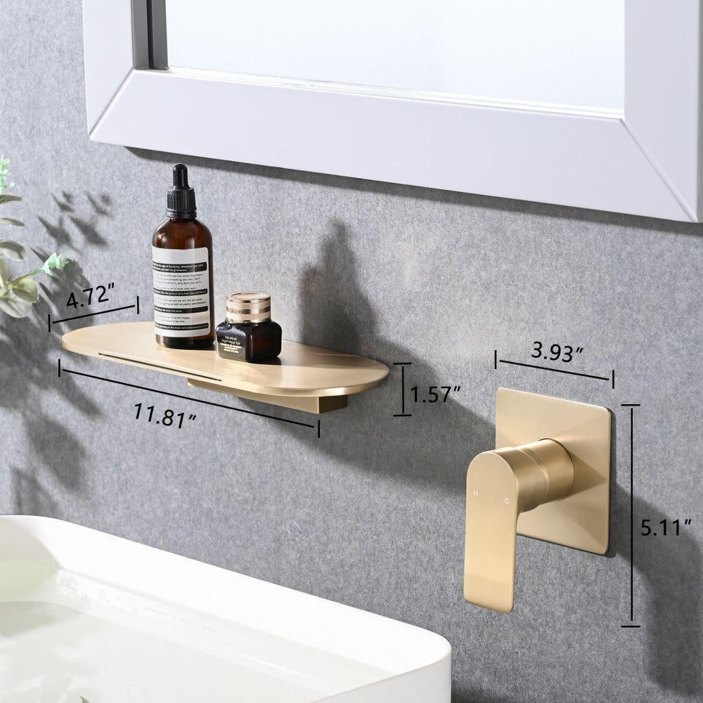 Bathroom Waterfall Sink Faucet Gold Single Handle Wall Mounted W121749827
