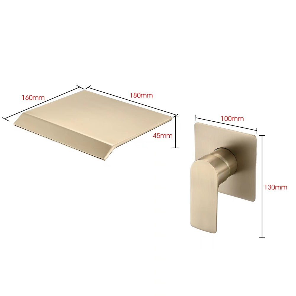 Bathroom Waterfall Sink Faucet Gold Single Handle Wall Mounted W121750489