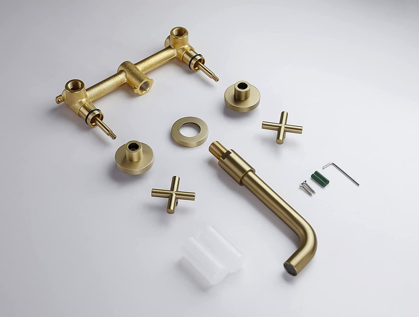 Bathroom Sink Faucet Brushed Gold Double Handles Wall Mounted W122453410
