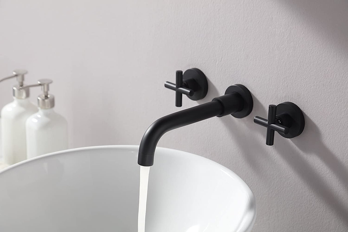 Bathroom Sink Faucet Matte Black Double Handles Wall Mounted W122453406