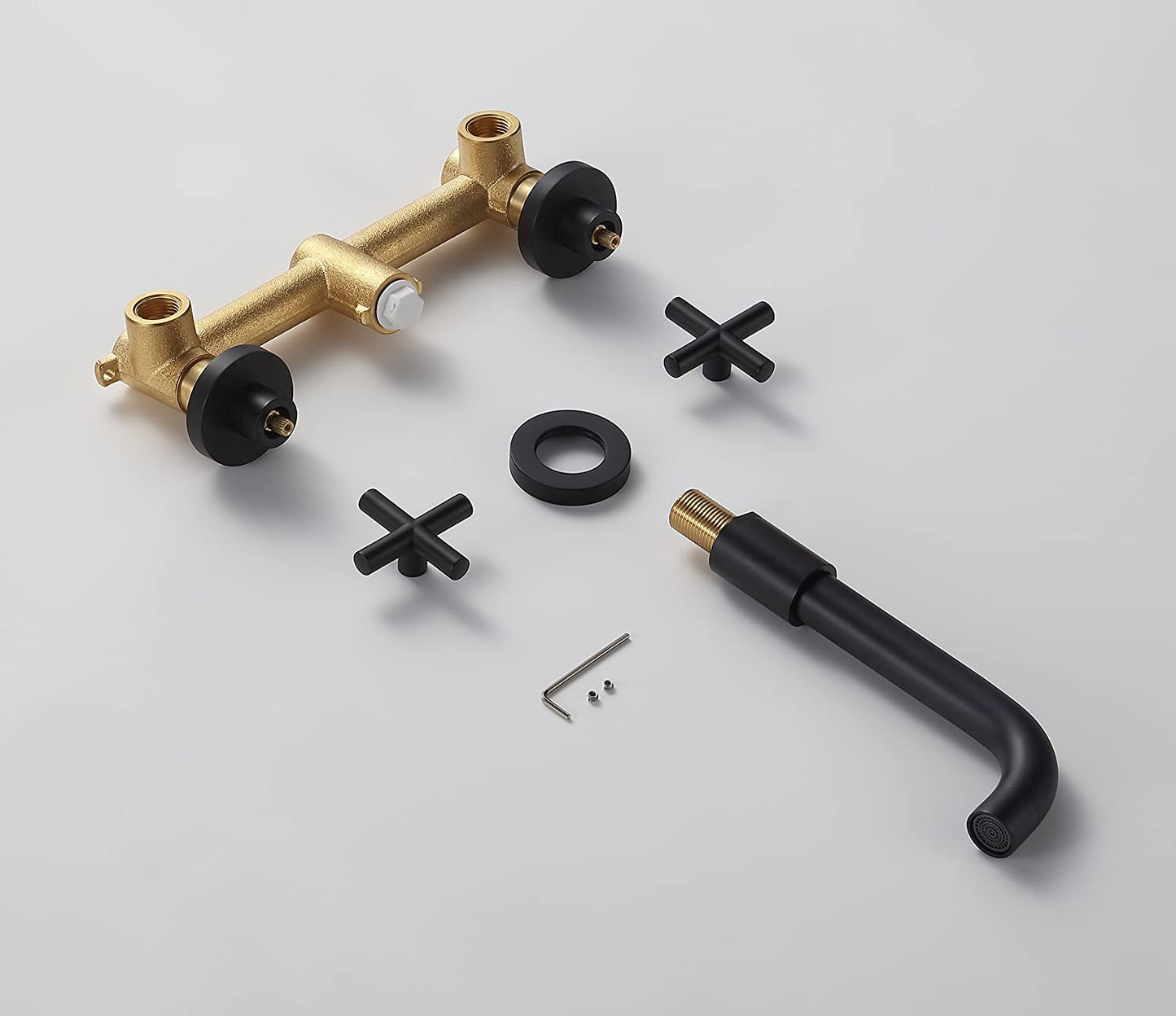 Bathroom Sink Faucet Matte Black Double Handles Wall Mounted W122453406