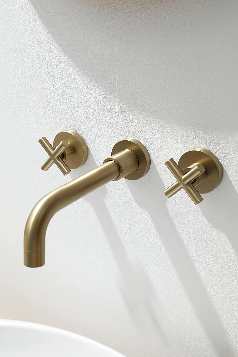 Bathroom Sink Faucet Brushed Gold Double Handles Wall Mounted W122453410