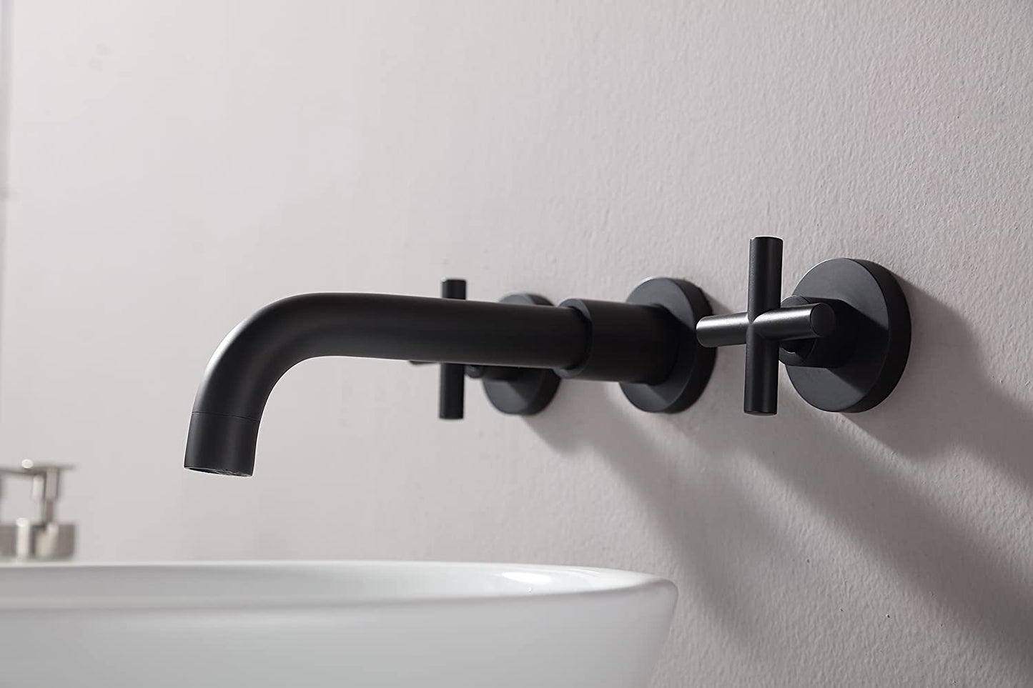 Bathroom Sink Faucet Matte Black Double Handles Wall Mounted W122453406