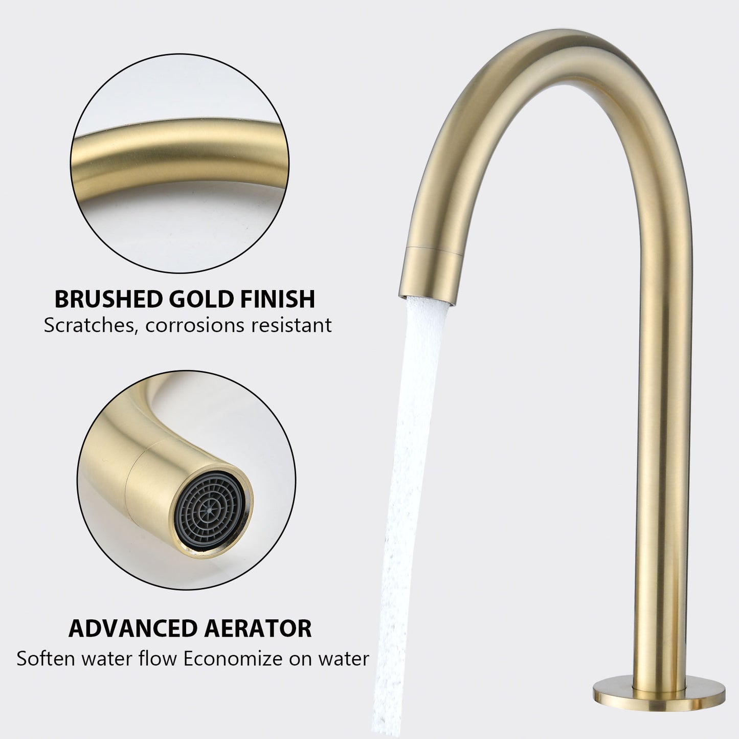 Bathroom Widespread Three Hole Sink Faucet Brushed Gold Two Handles Round W122458163