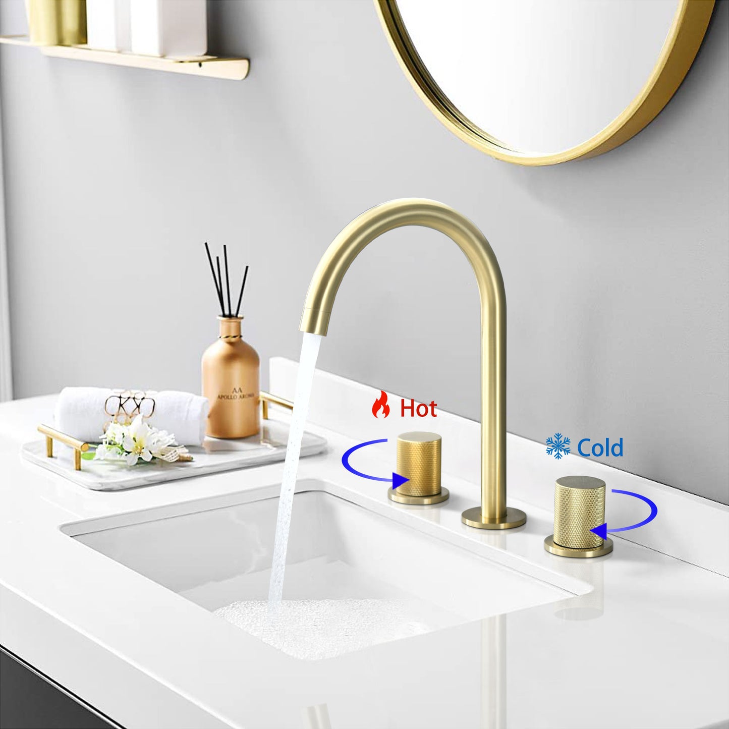 Bathroom Widespread Three Hole Sink Faucet Brushed Gold Two Handles Round W122458163