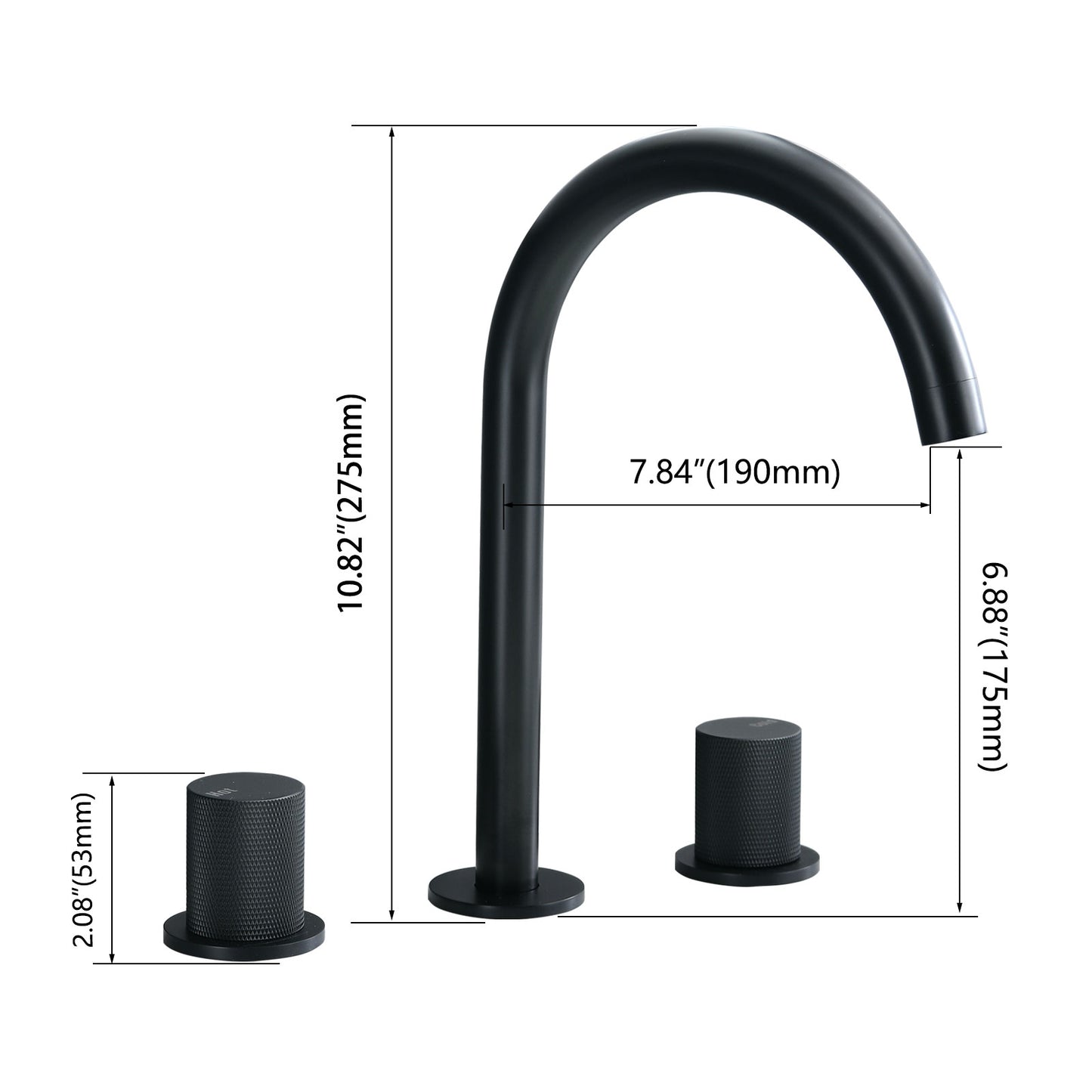 Bathroom Widespread Three Hole Sink Faucet Matte Black Two Handles Round W122458158