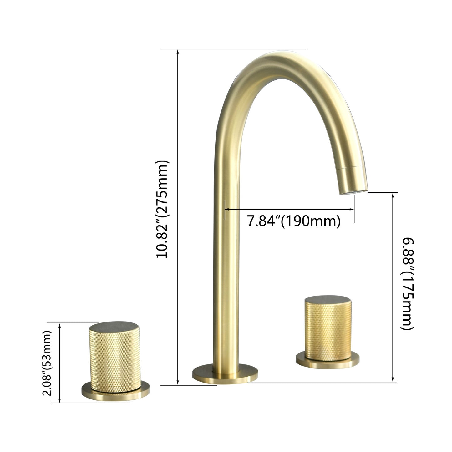 Bathroom Widespread Three Hole Sink Faucet Brushed Gold Two Handles Round W122458163