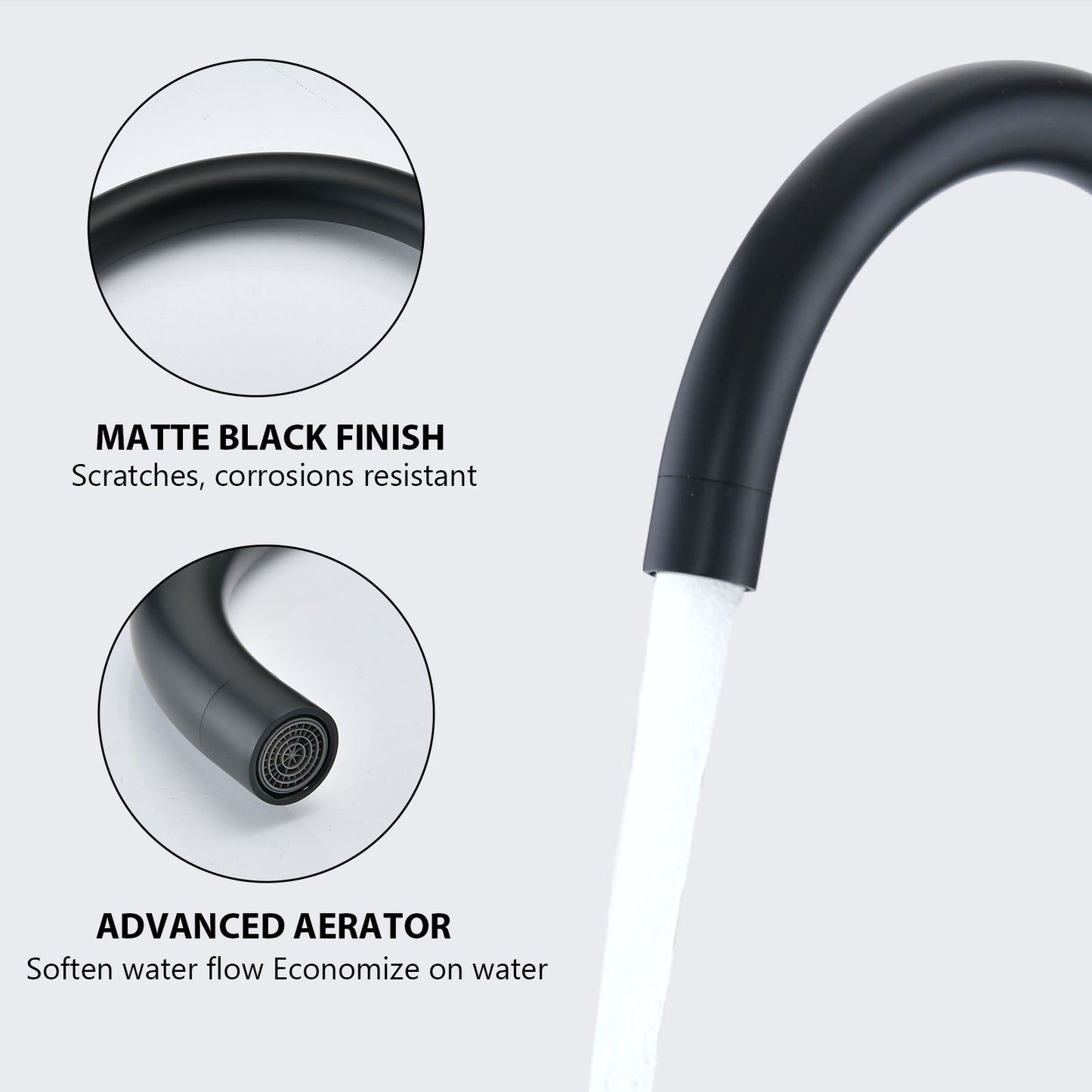 Bathroom Widespread Three Hole Sink Faucet Matte Black Two Handles Round W122458158