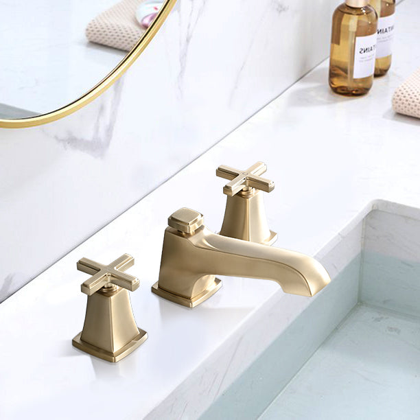 Bathroom Widespread Three Holes Sink Faucet Gold Two Handles With Pop-up Drain W122458935