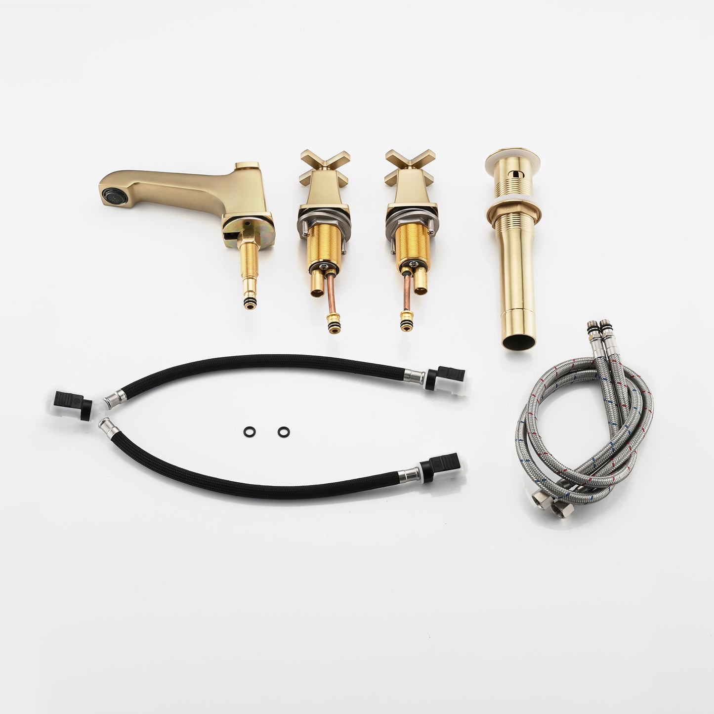 Bathroom Widespread Three Holes Sink Faucet Gold Two Handles With Pop-up Drain W122458935