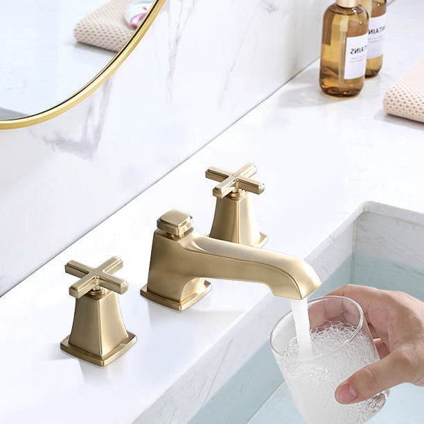 Bathroom Widespread Three Holes Sink Faucet Gold Two Handles With Pop-up Drain W122458935