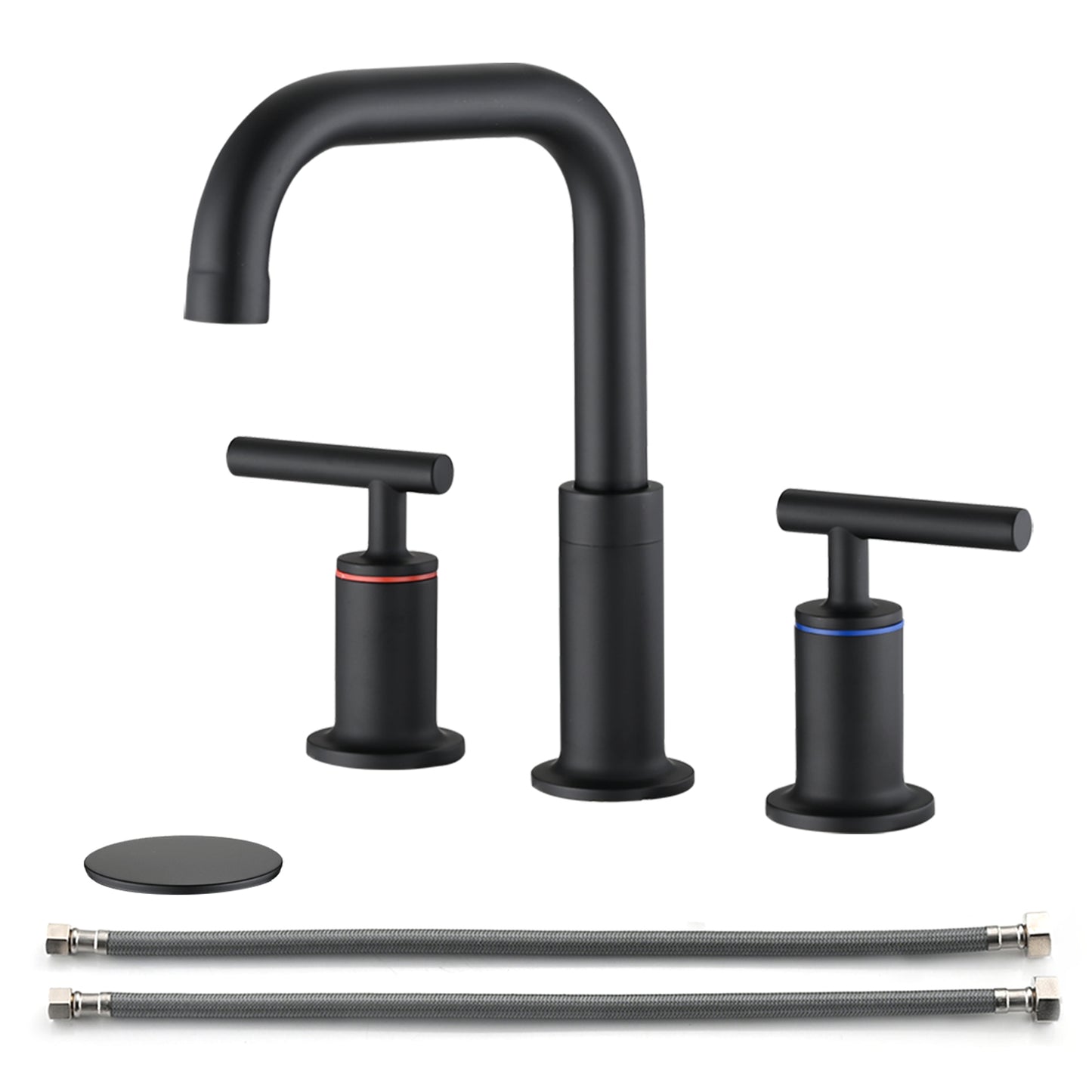 Bathroom Widespread Three Hole Sink Faucet Matte Black Two Handles With Pop-up Drain Round W122459272