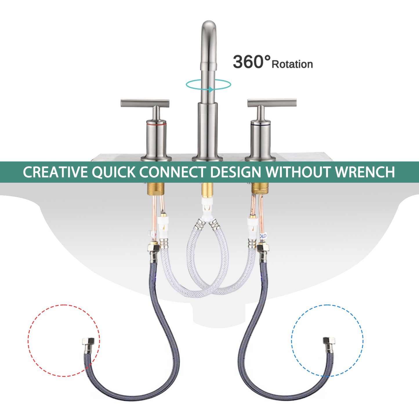 Bathroom Widespread Three Hole Sink Faucet Brushed Nickel Two Handles With Pop-up Drain Round W122459284