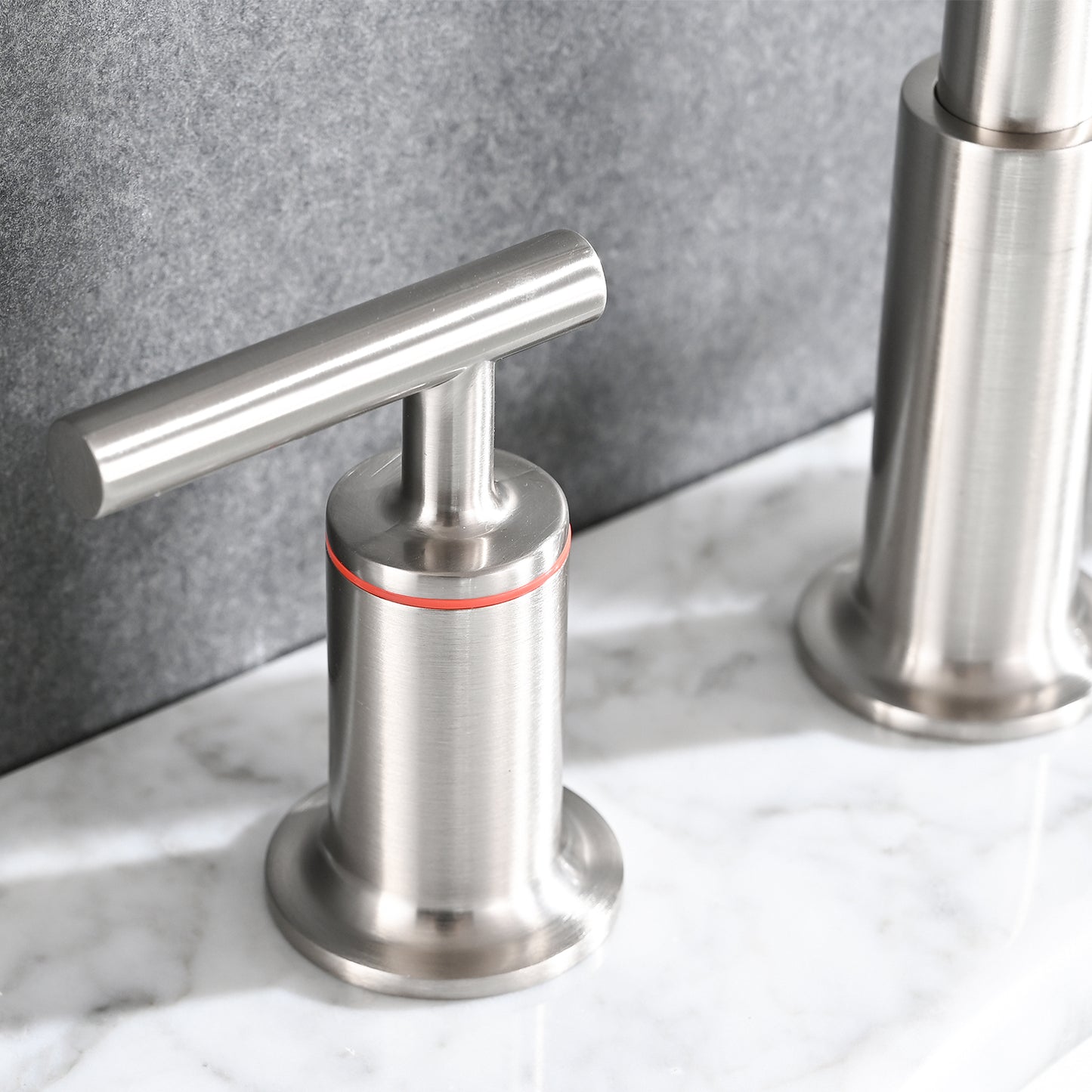 Bathroom Widespread Three Hole Sink Faucet Brushed Nickel Two Handles With Pop-up Drain Round W122459284
