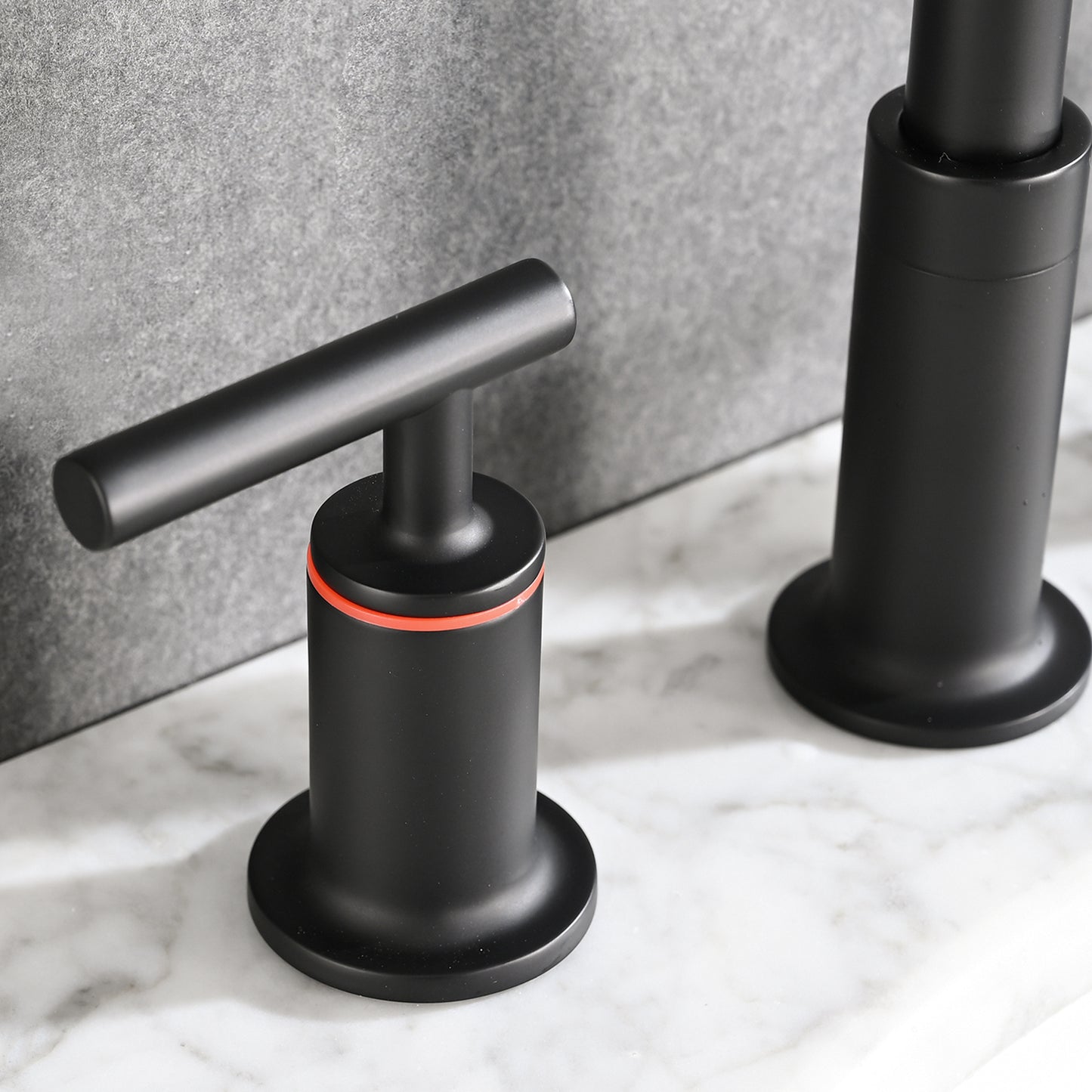Bathroom Widespread Three Hole Sink Faucet Matte Black Two Handles With Pop-up Drain Round W122459272