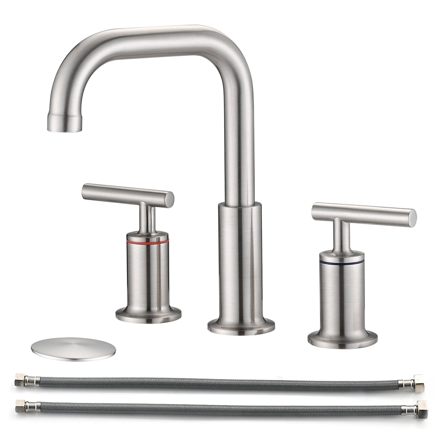 Bathroom Widespread Three Hole Sink Faucet Brushed Nickel Two Handles With Pop-up Drain Round W122459284
