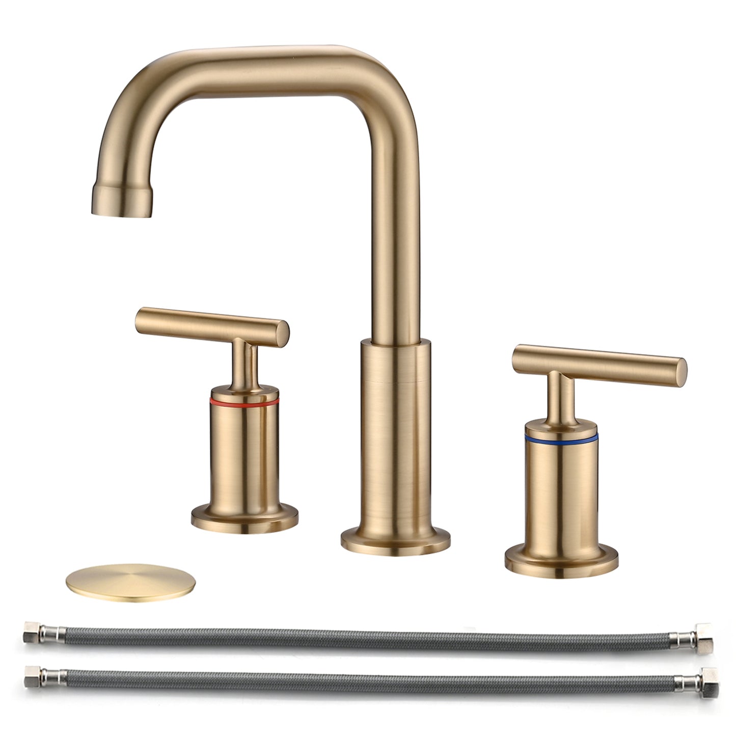 Bathroom Widespread Three Hole Sink Faucet Brushed Gold Two Handles With Pop-up Drain Round W122459286
