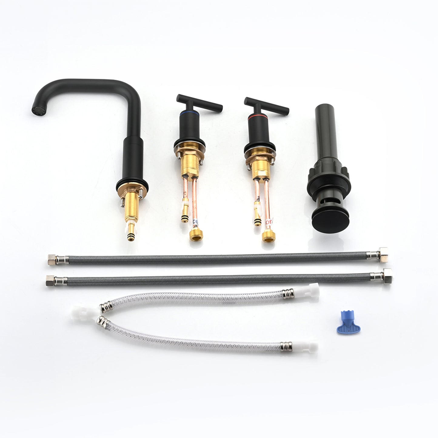 Bathroom Widespread Three Hole Sink Faucet Matte Black Two Handles With Pop-up Drain Round W122459272