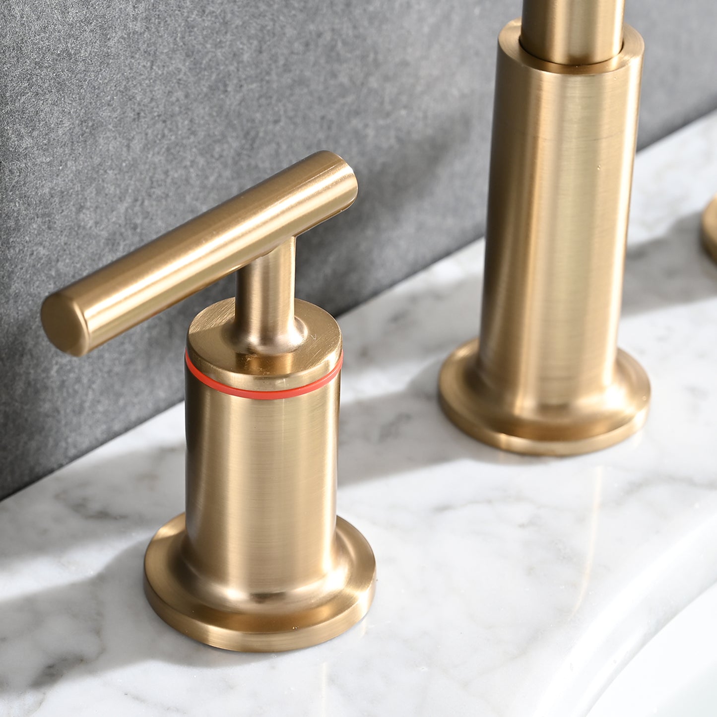 Bathroom Widespread Three Hole Sink Faucet Brushed Gold Two Handles With Pop-up Drain Round W122459286