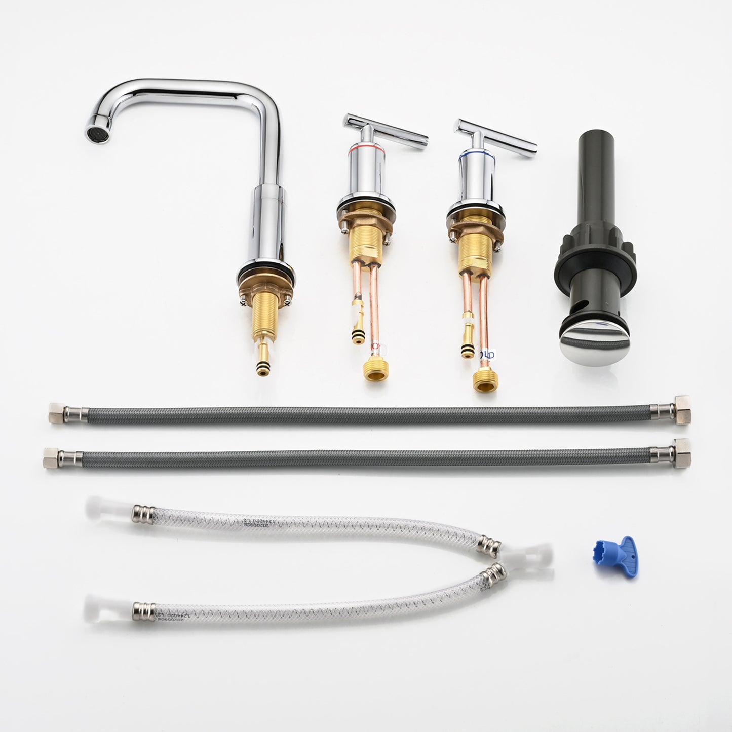 Bathroom Widespread Three Hole Sink Faucet Chrome Two Handles With Pop-up Drain Round W122459281