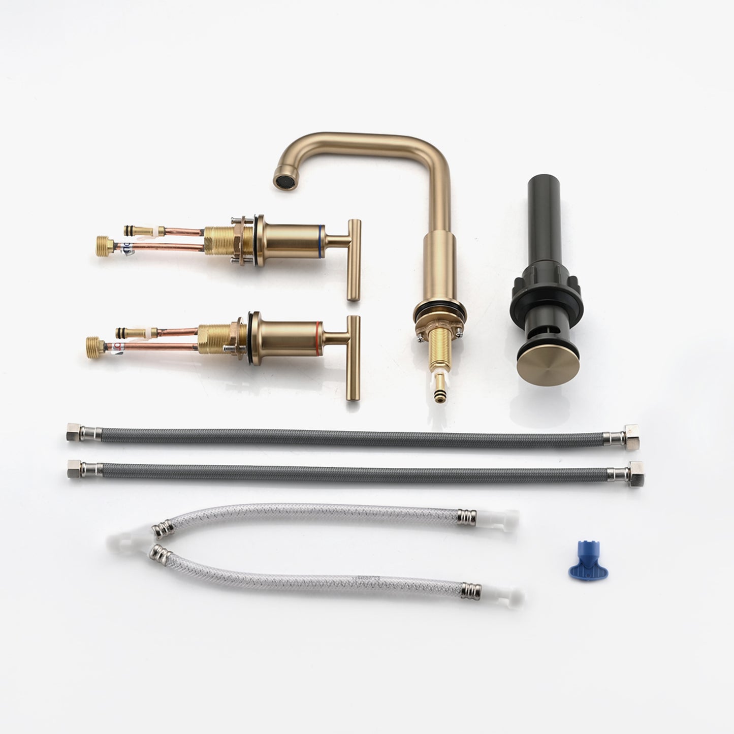 Bathroom Widespread Three Hole Sink Faucet Brushed Gold Two Handles With Pop-up Drain Round W122459286