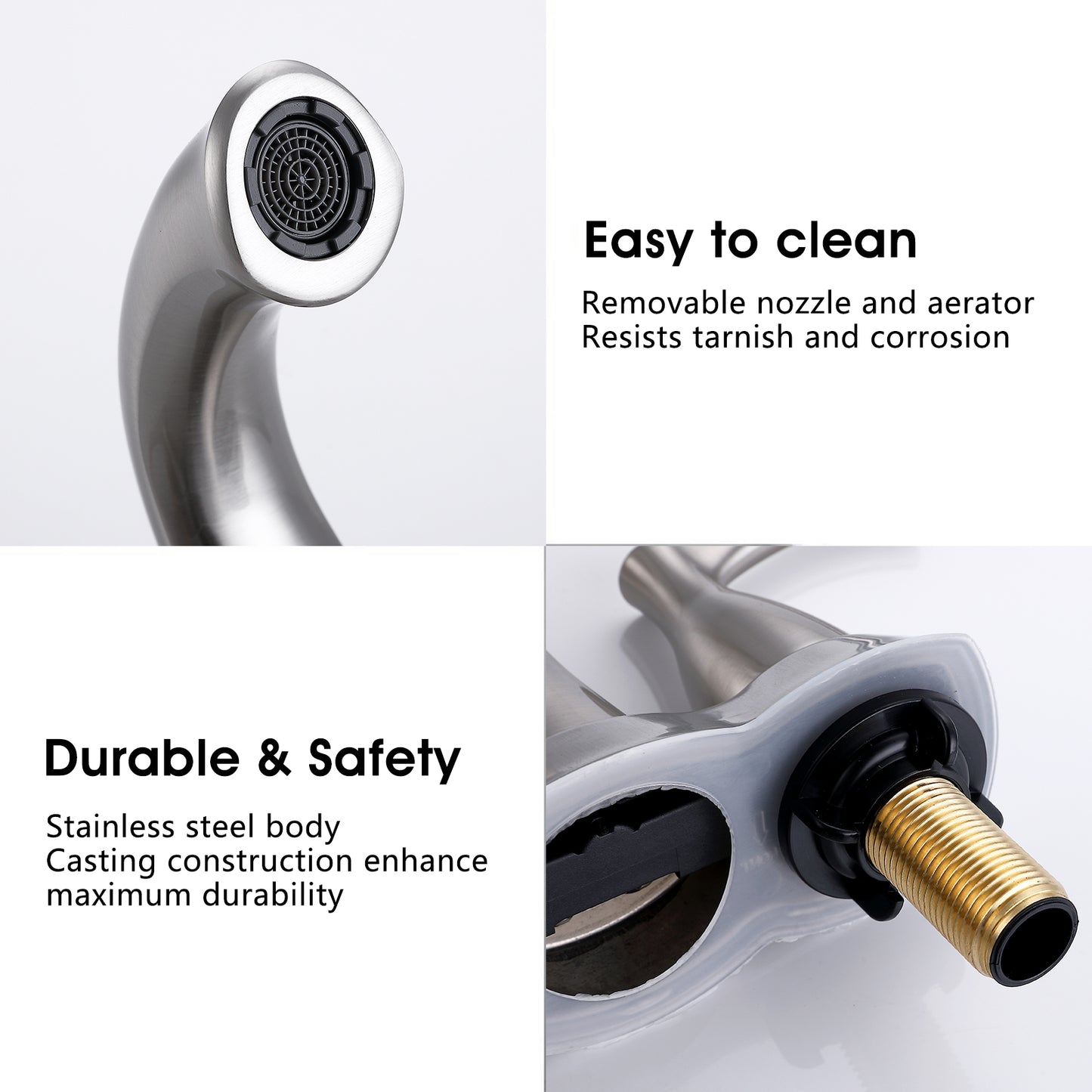 Bathroom Widespread Three Hole Sink Waterfall Faucet Brushed Nickel Two Handles With Pop-up Drain W122460799