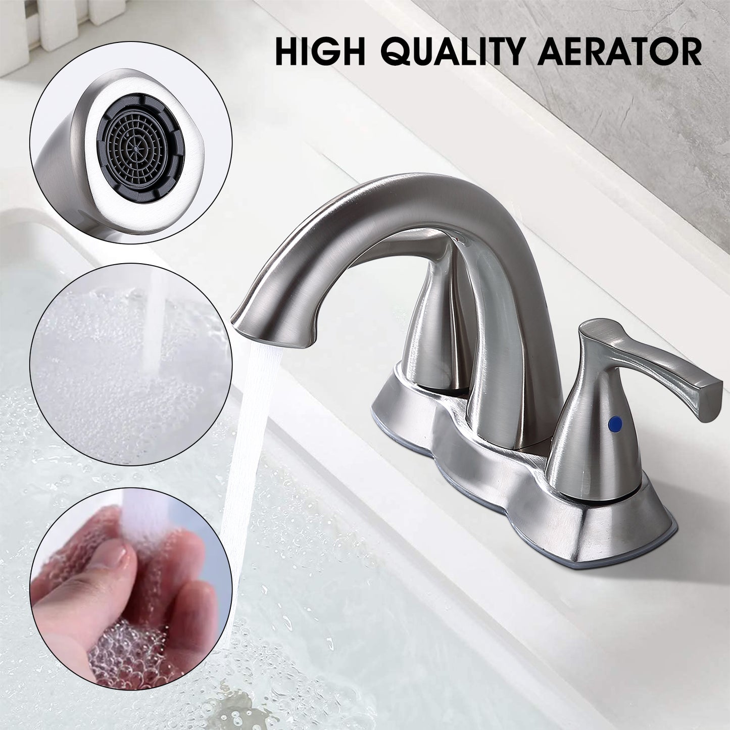Bathroom Widespread Three Hole Sink Waterfall Faucet Brushed Nickel Two Handles With Pop-up Drain W122460799