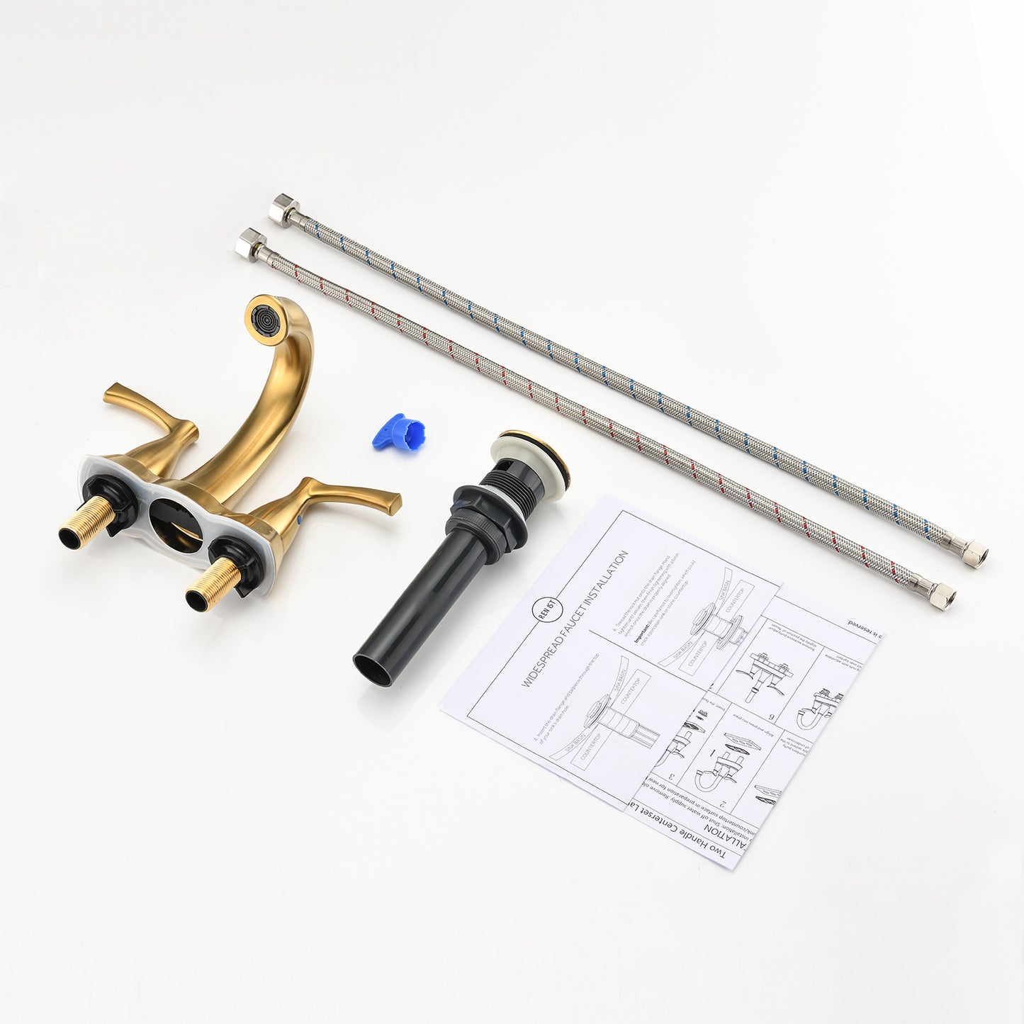 Bathroom Centerset Sink Faucet Gold Double Handles With Pop-up Drain W122460801