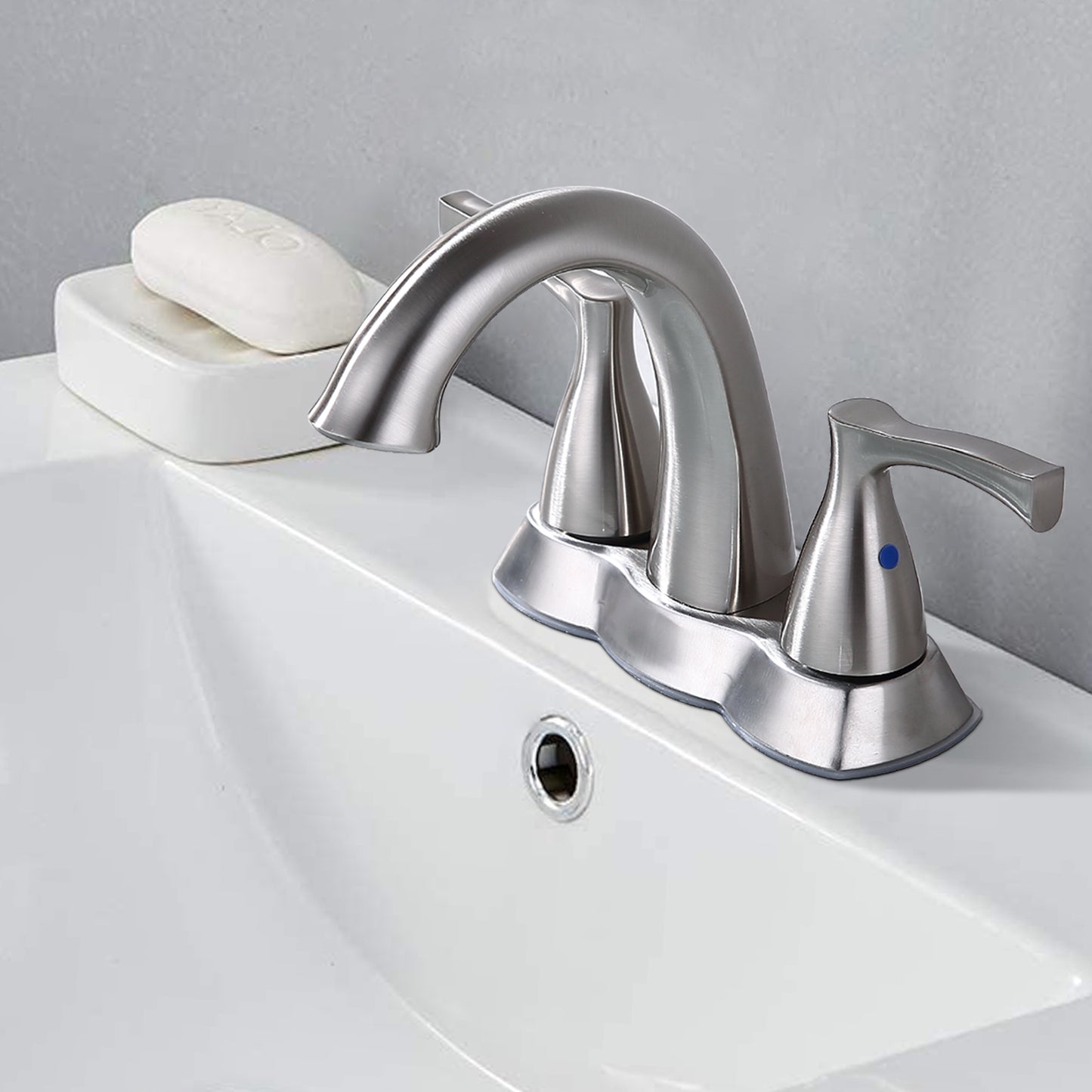 Bathroom Widespread Three Hole Sink Waterfall Faucet Brushed Nickel Two Handles With Pop-up Drain W122460799