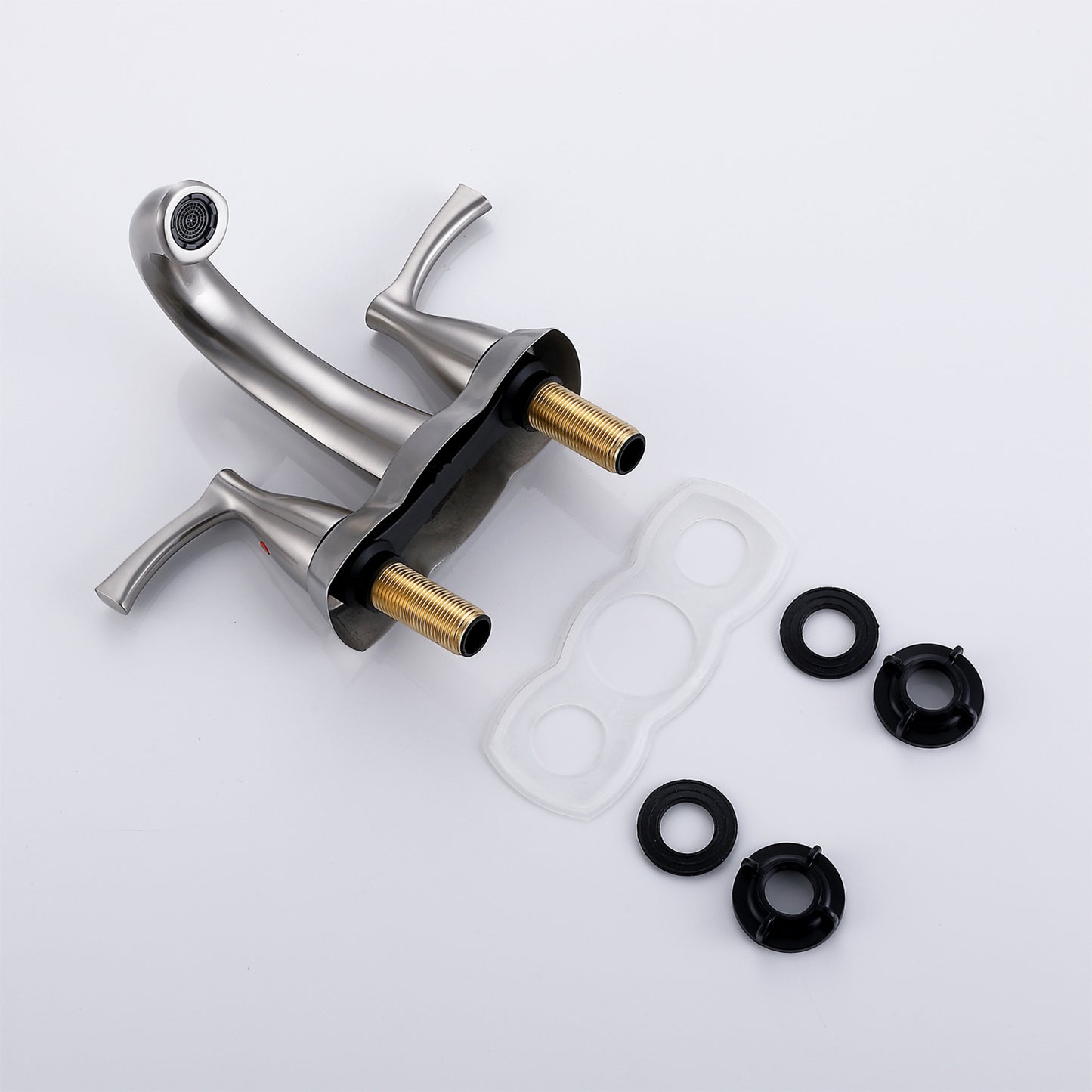 Bathroom Widespread Three Hole Sink Waterfall Faucet Brushed Nickel Two Handles With Pop-up Drain W122460799