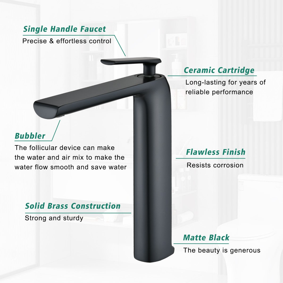 Bathroom Vessel Single Hole Sink Faucet Matte Black Single Handle W105963375