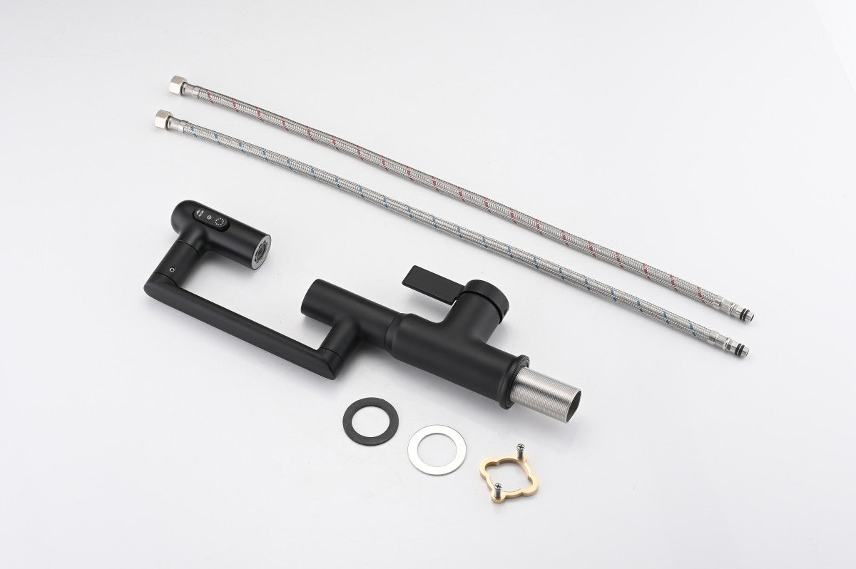 Bathroom Single Hole Sink Faucet Matte Black Two Handles Rotable Spout W121765120