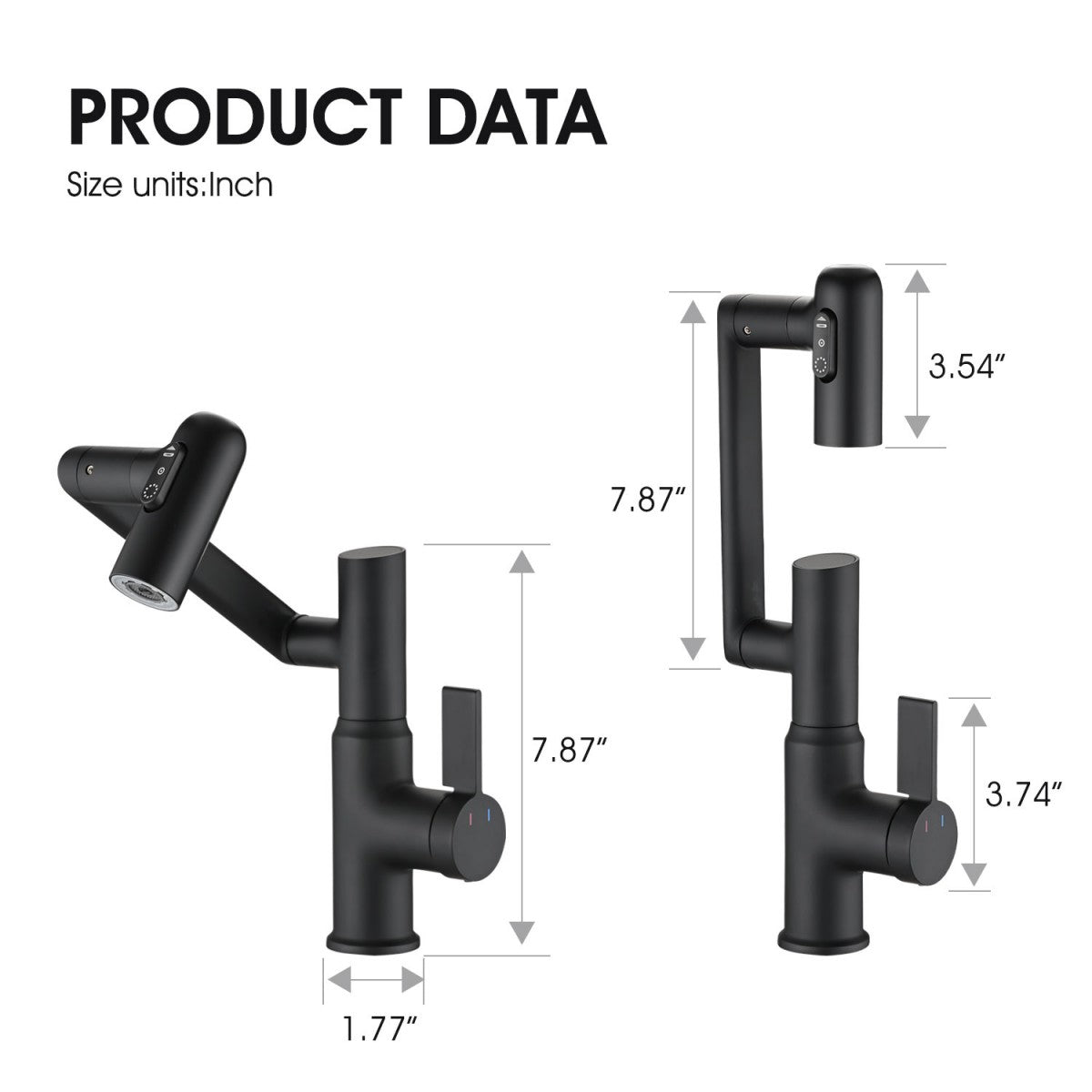 Bathroom Single Hole Sink Faucet Matte Black Two Handles Rotable Spout W121765120