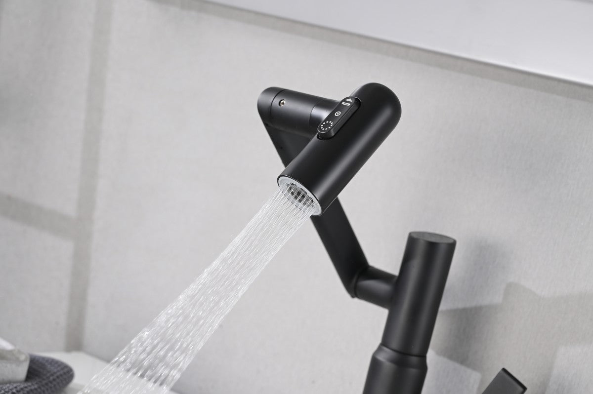 Bathroom Single Hole Sink Faucet Matte Black Two Handles Rotable Spout W121765120