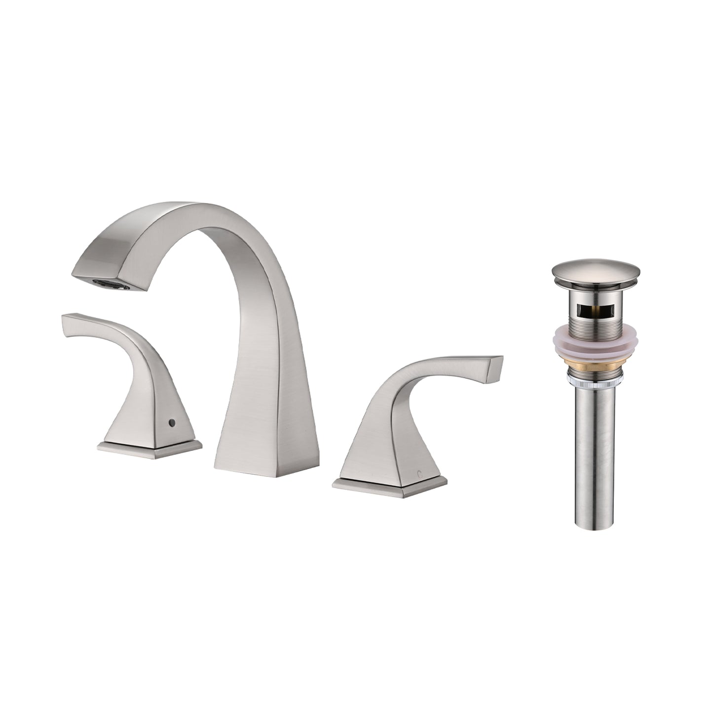 Bathroom Widespread Three Hole Sink Faucet Brushed Nickel Two Handles With Pop-up Drain W122465392