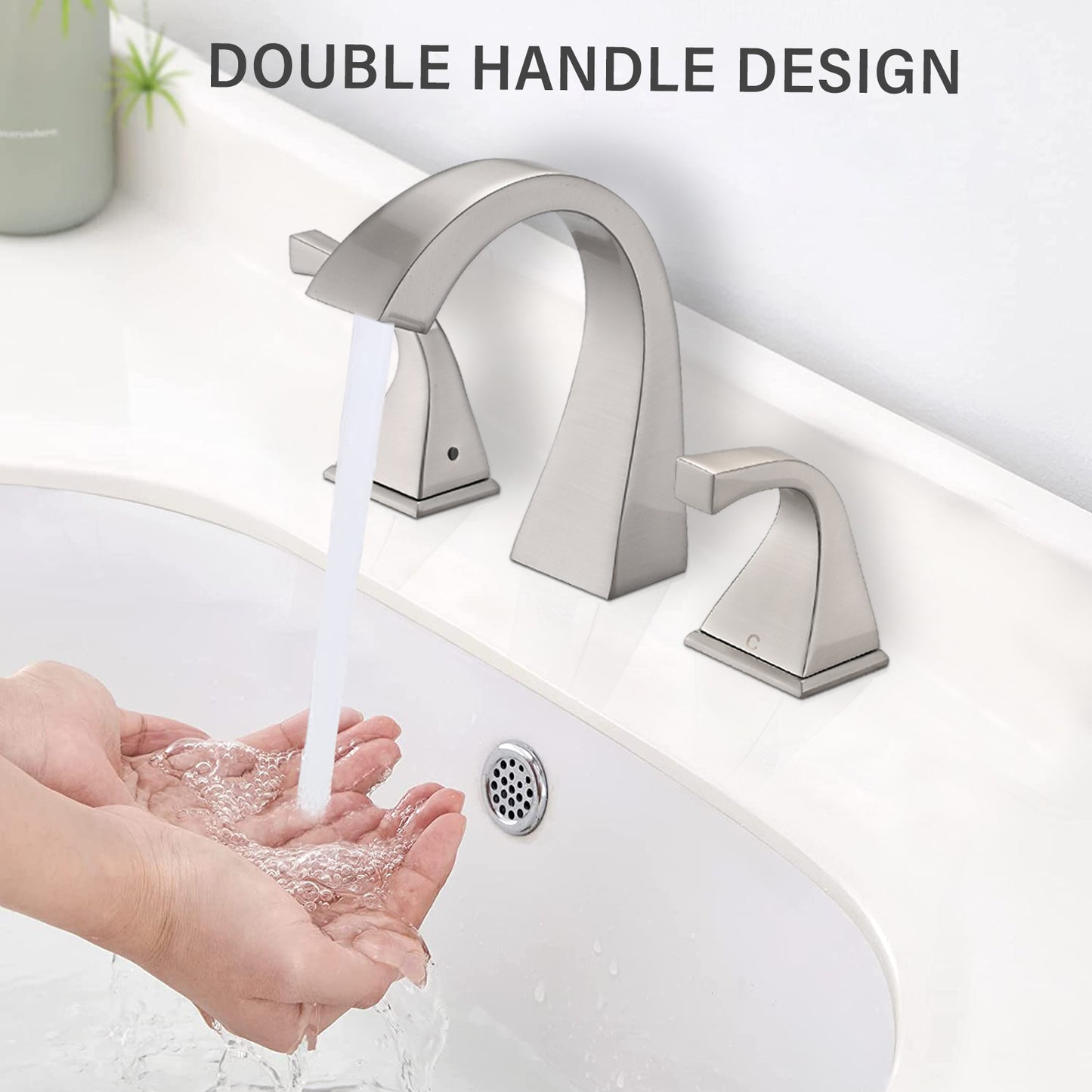 Bathroom Widespread Three Hole Sink Faucet Brushed Nickel Two Handles With Pop-up Drain W122465392