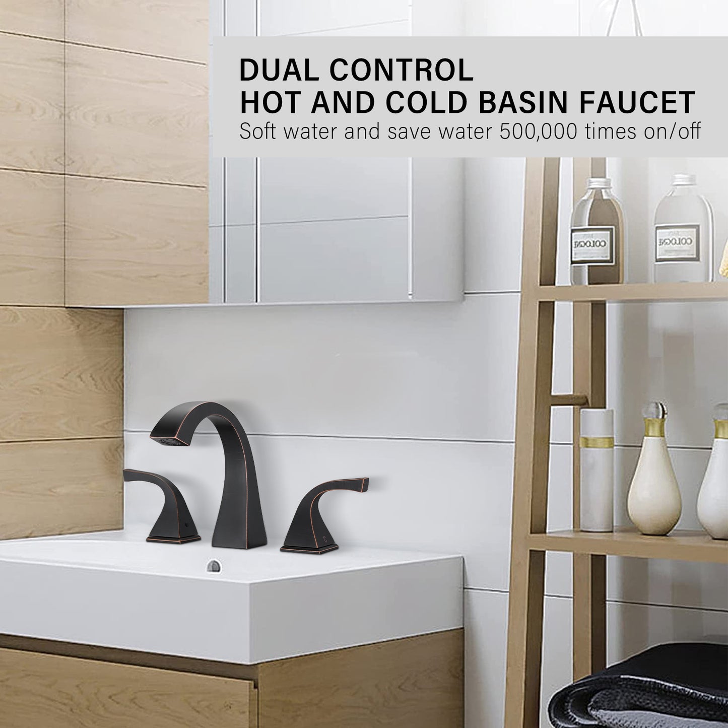 Bathroom Widespread Three Hole Sink Faucet Matte Black Two Handles With Pop-up Drain W122465398