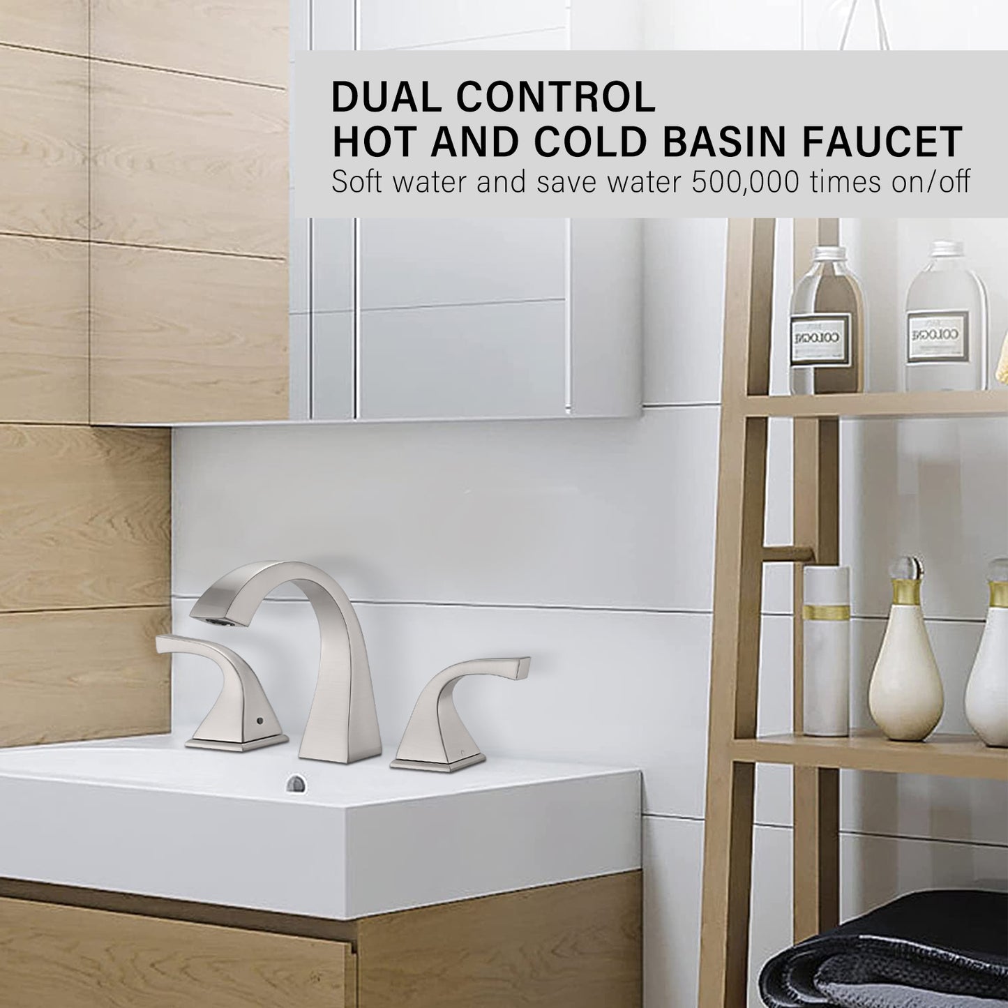 Bathroom Widespread Three Hole Sink Faucet Brushed Nickel Two Handles With Pop-up Drain W122465392
