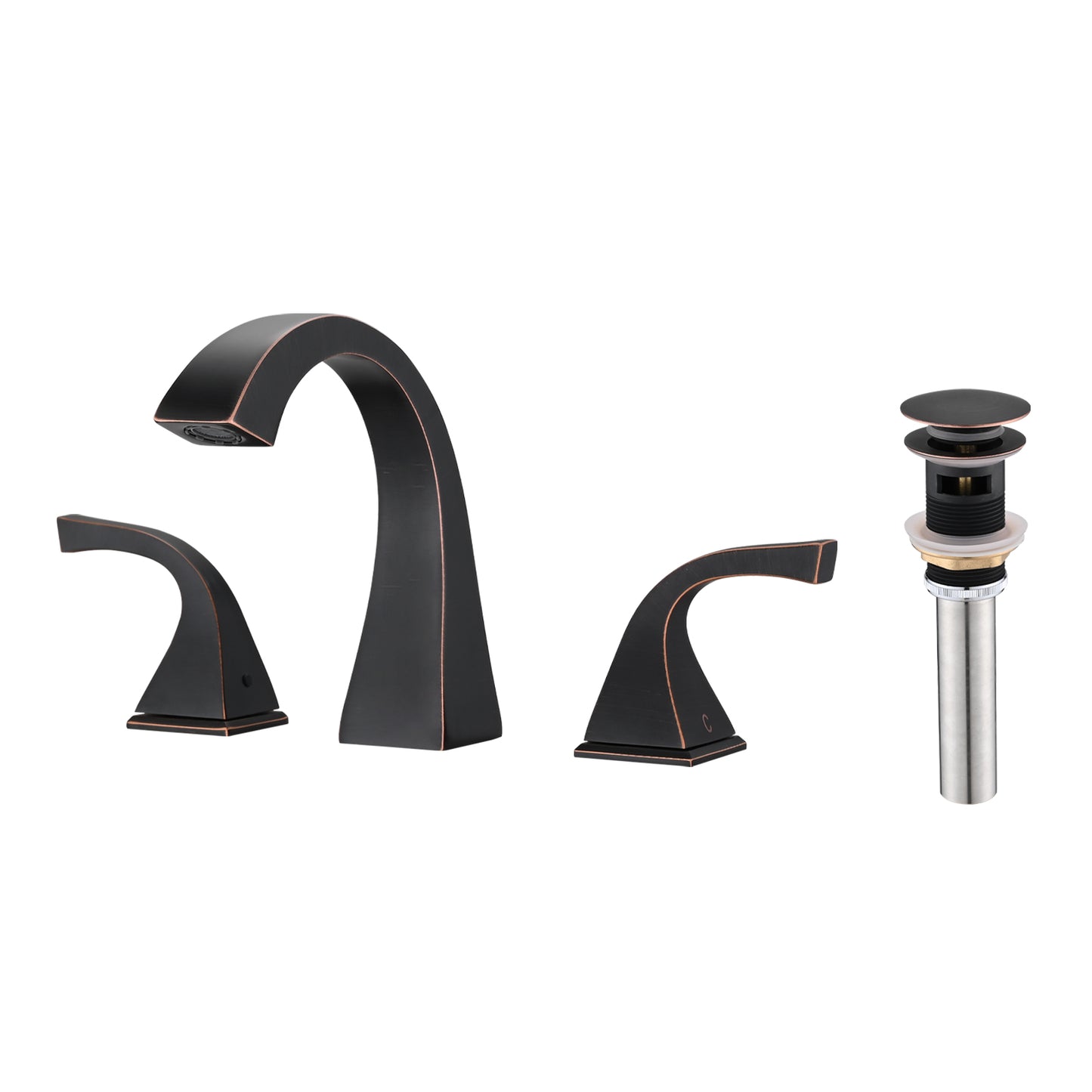 Bathroom Widespread Three Hole Sink Faucet Matte Black Two Handles With Pop-up Drain W122465398