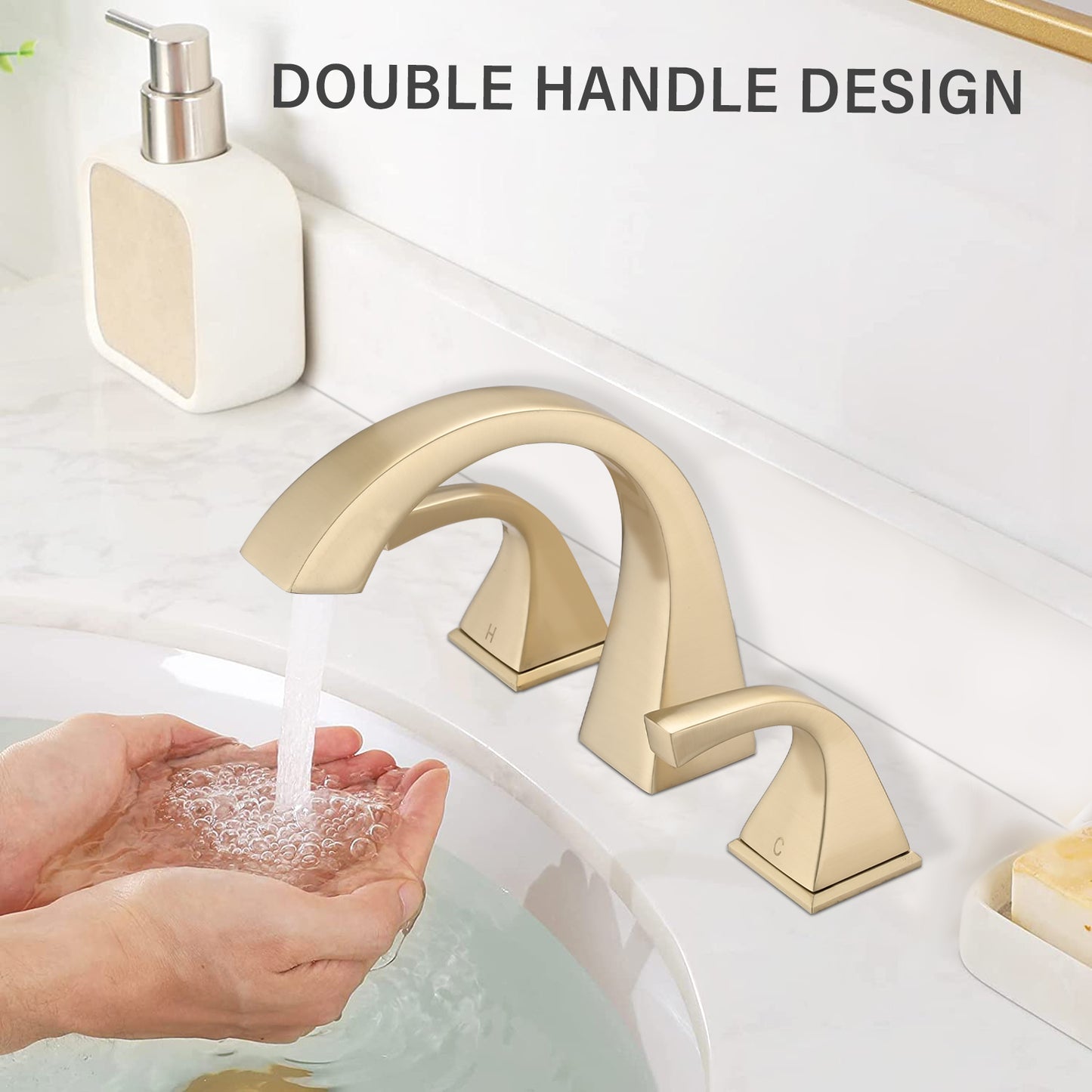 Bathroom Widespread Three Hole Sink Faucet Gold Two Handles With Pop-up Drain W122465399