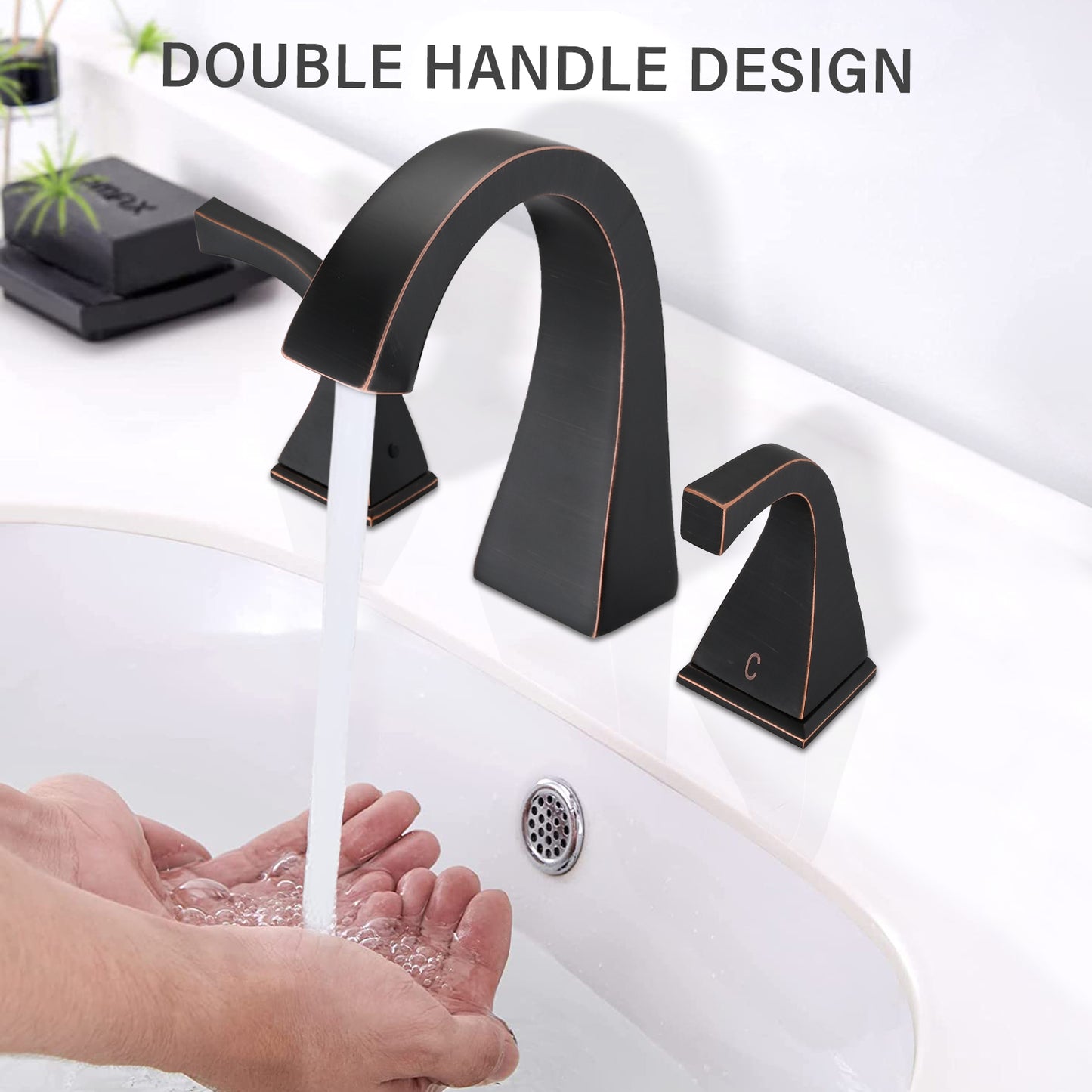 Bathroom Widespread Three Hole Sink Faucet Matte Black Two Handles With Pop-up Drain W122465398