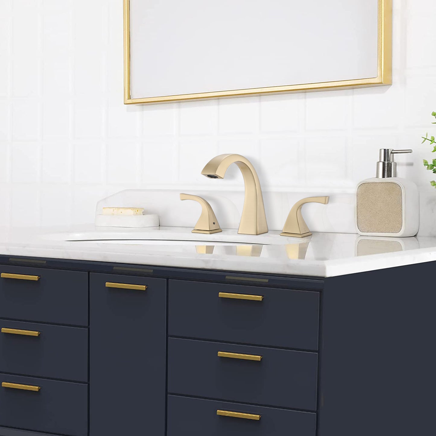 Bathroom Widespread Three Hole Sink Faucet Gold Two Handles With Pop-up Drain W122465399