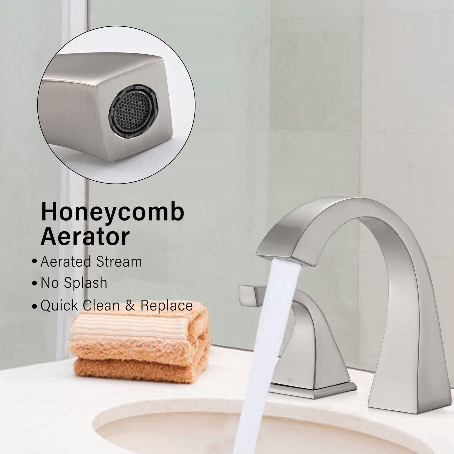 Bathroom Widespread Three Hole Sink Faucet Brushed Nickel Two Handles With Pop-up Drain W122465392