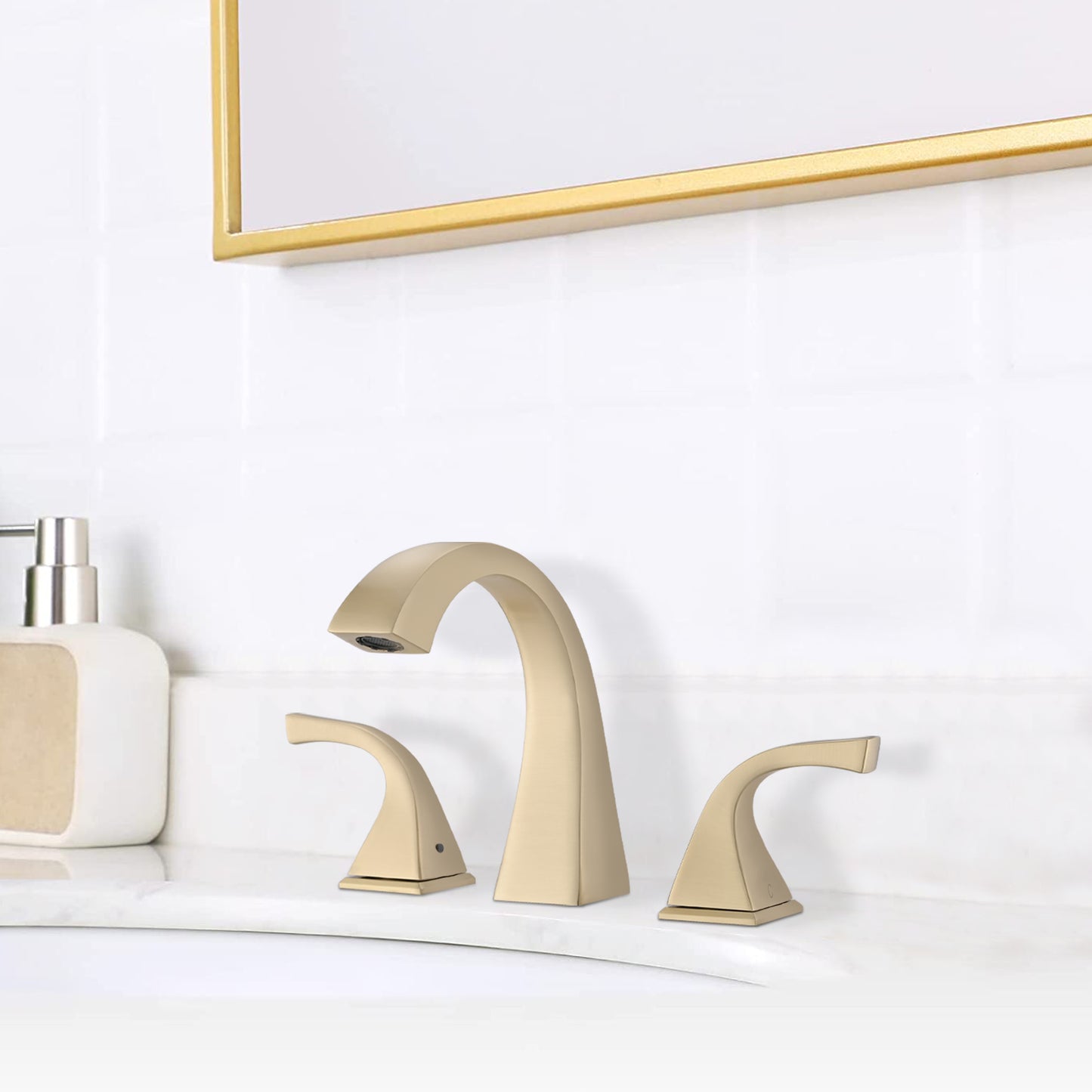 Bathroom Widespread Three Hole Sink Faucet Gold Two Handles With Pop-up Drain W122465399