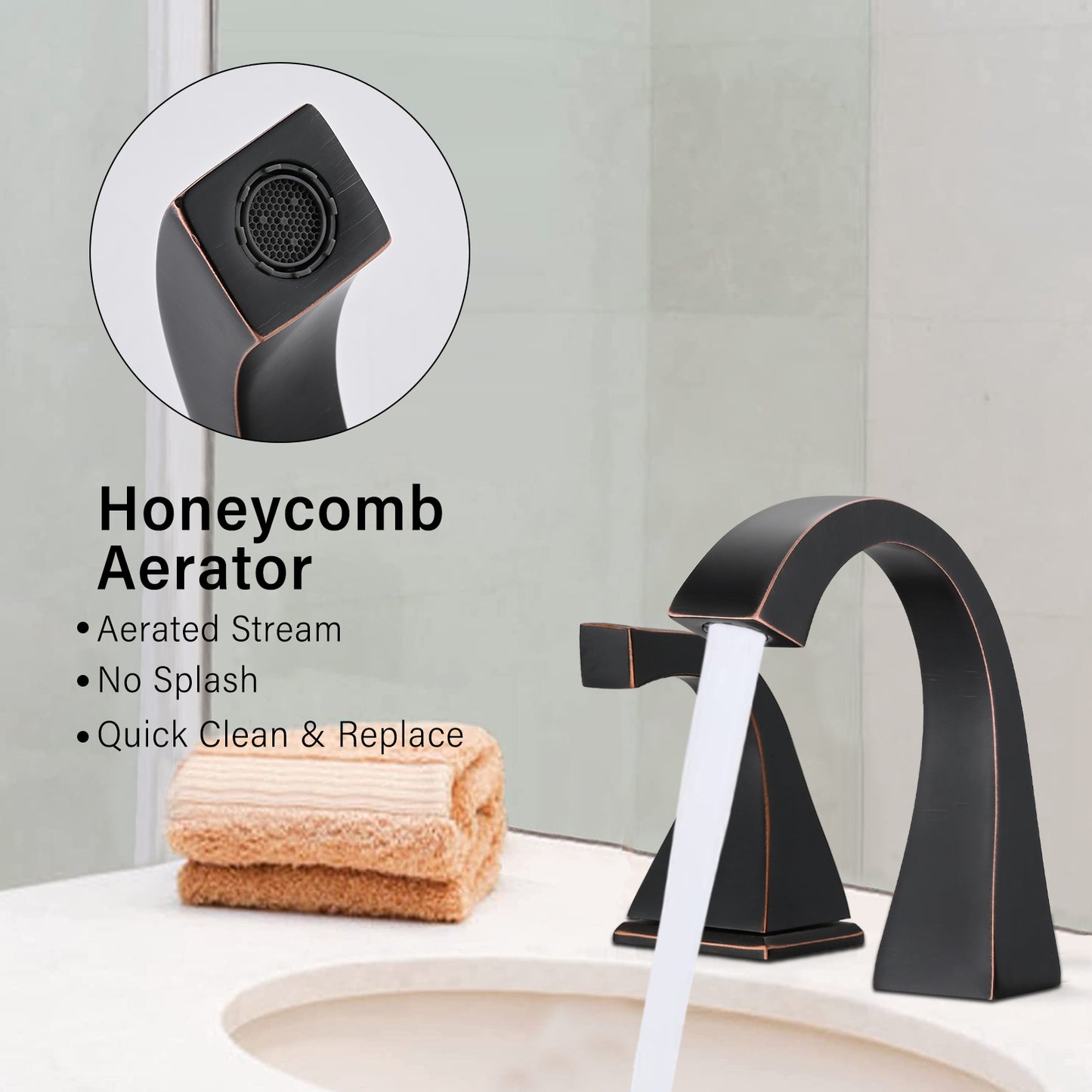 Bathroom Widespread Three Hole Sink Faucet Matte Black Two Handles With Pop-up Drain W122465398