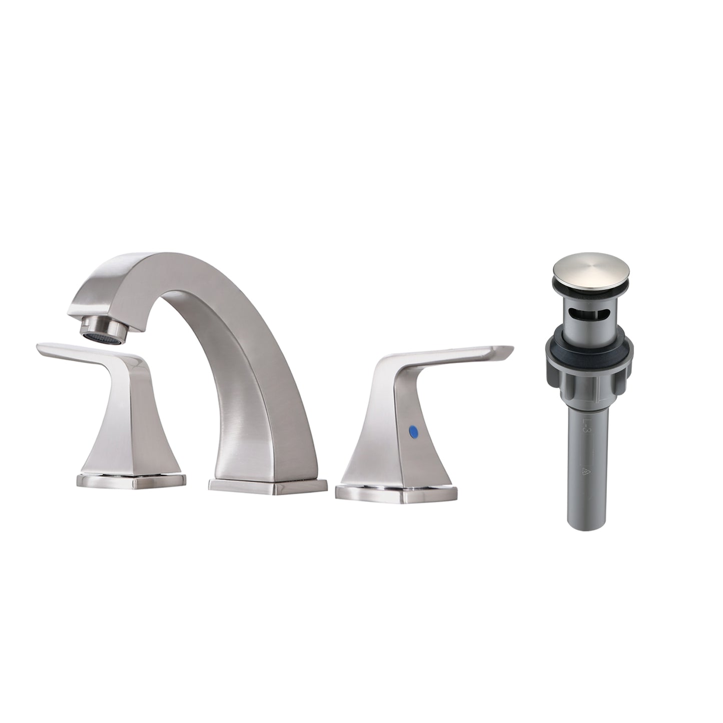 Bathroom Widespread Three Hole Sink Faucet Brushed Nickel Two Handles With Pop-up Drain W122466216