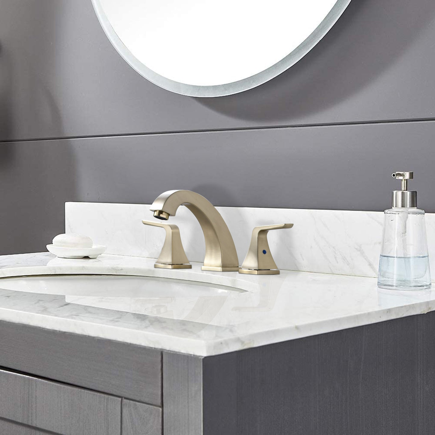 Bathroom Widespread Three Hole Sink Faucet Gold Two Handles With Pop-up Drain W122466657