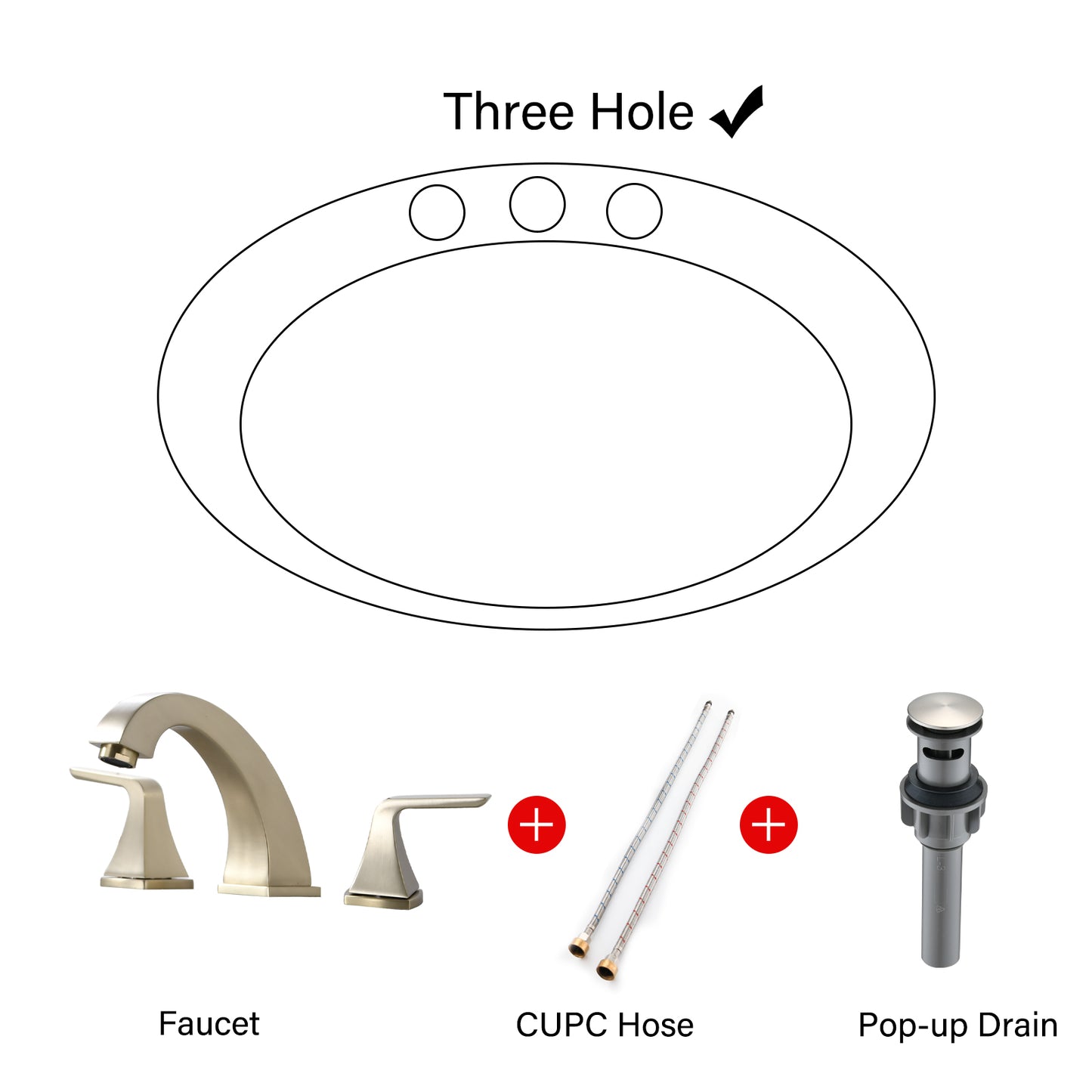 Bathroom Widespread Three Hole Sink Faucet Gold Two Handles With Pop-up Drain W122466657