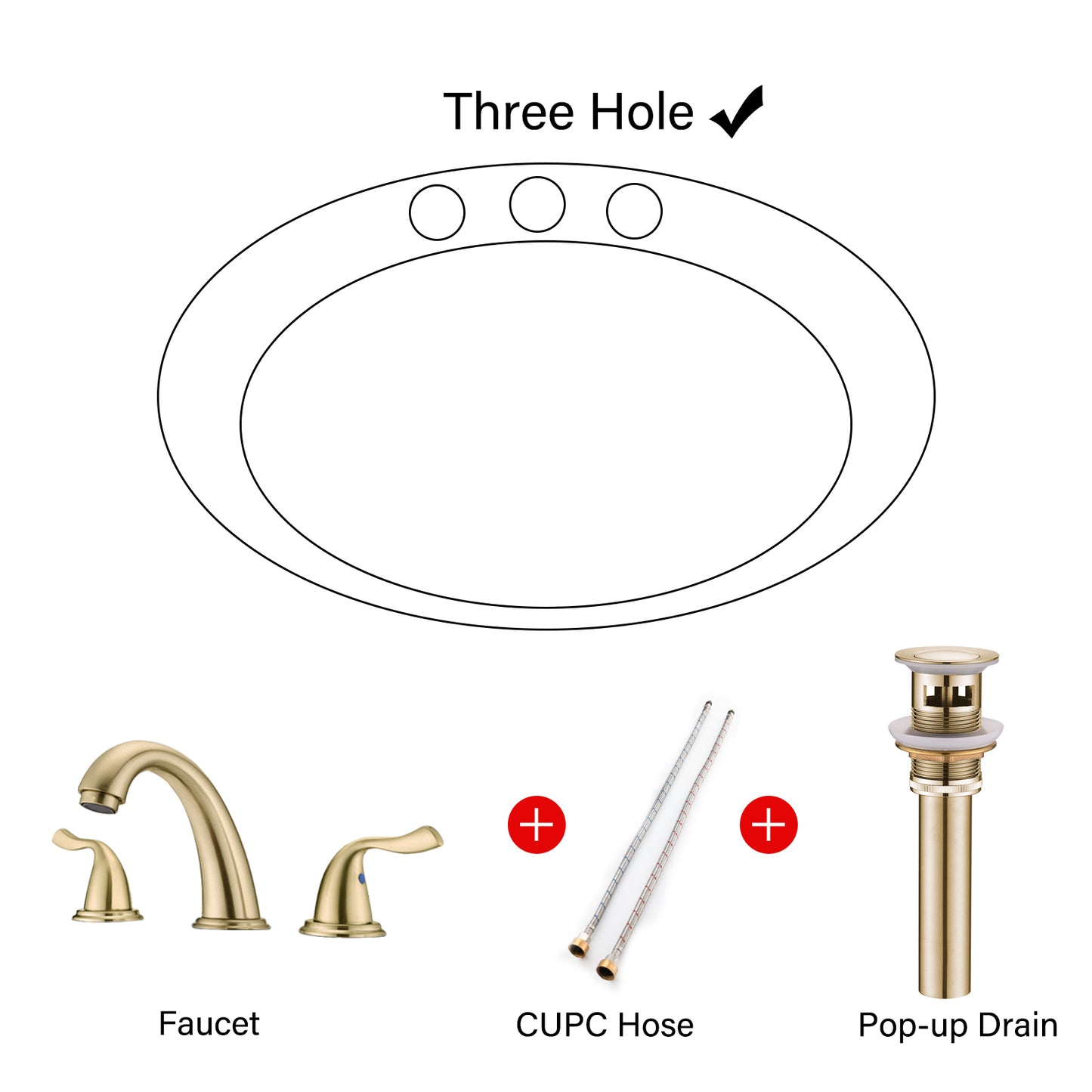 Bathroom Widespread Three Hole Sink Faucet Gold Two Handles Round W122466659